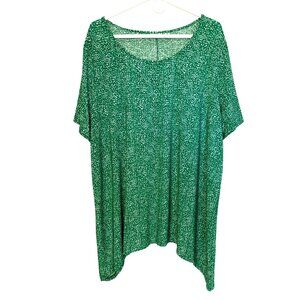 Croft & Barrow Womens 3X Green White Polka Dot Asymmetrical Hem Short Sleeve Top